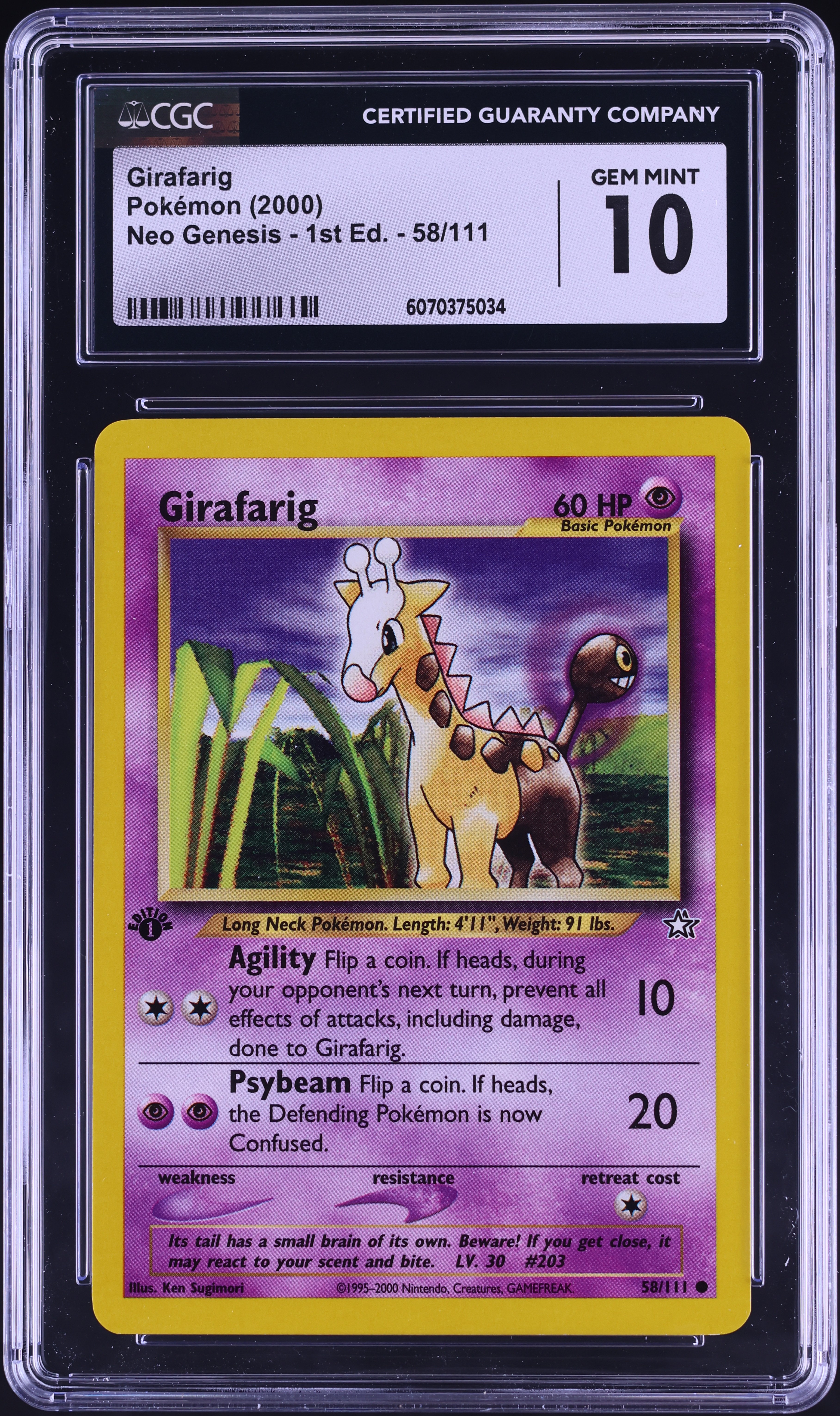 2000 Pokemon Neo Genesis 1st Edition Girafarig #58 CGC 10 GEM MINT