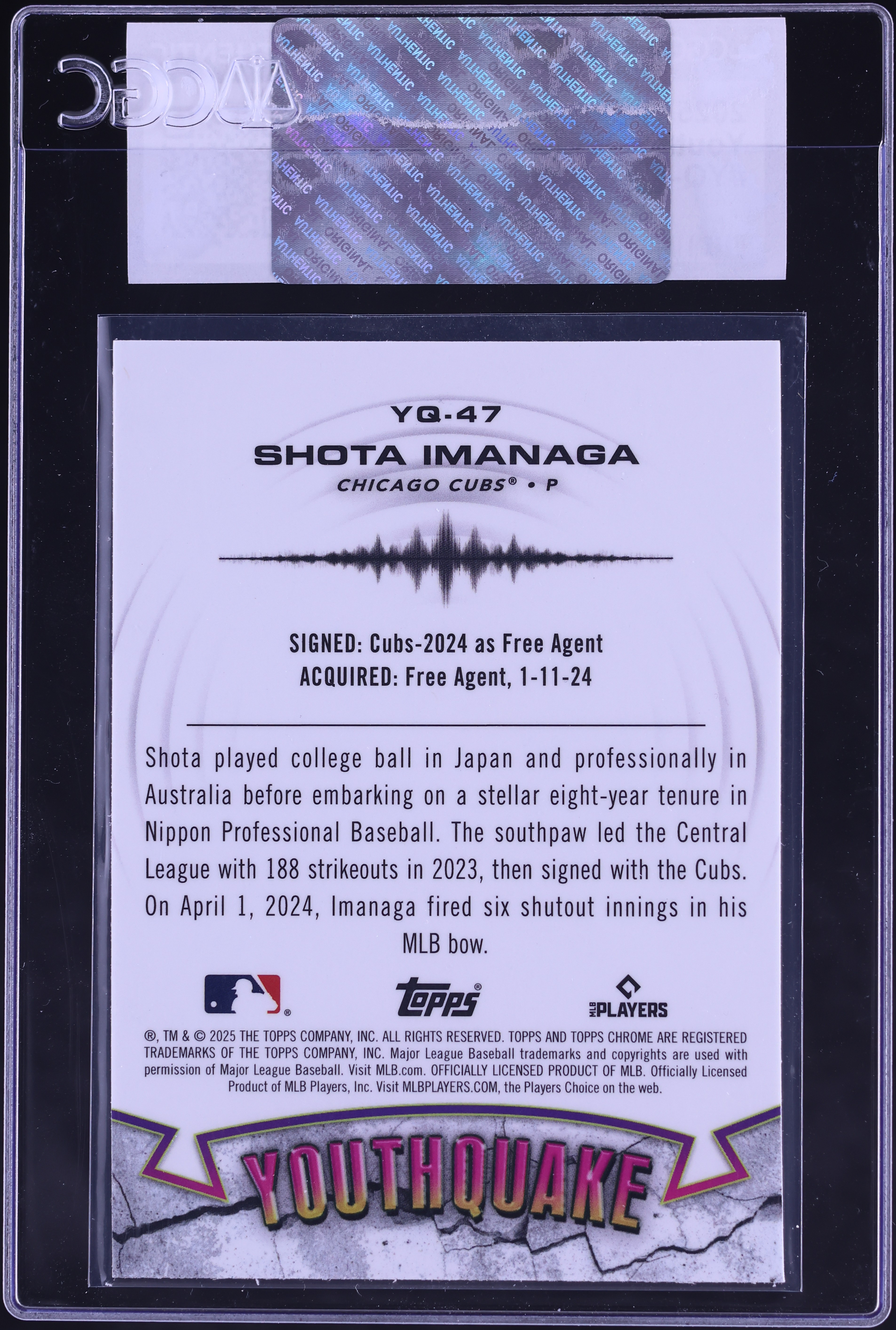 2025 Topps Chrome Youthquake Shota Imanaga #YQ-47 CGC AUTH on
