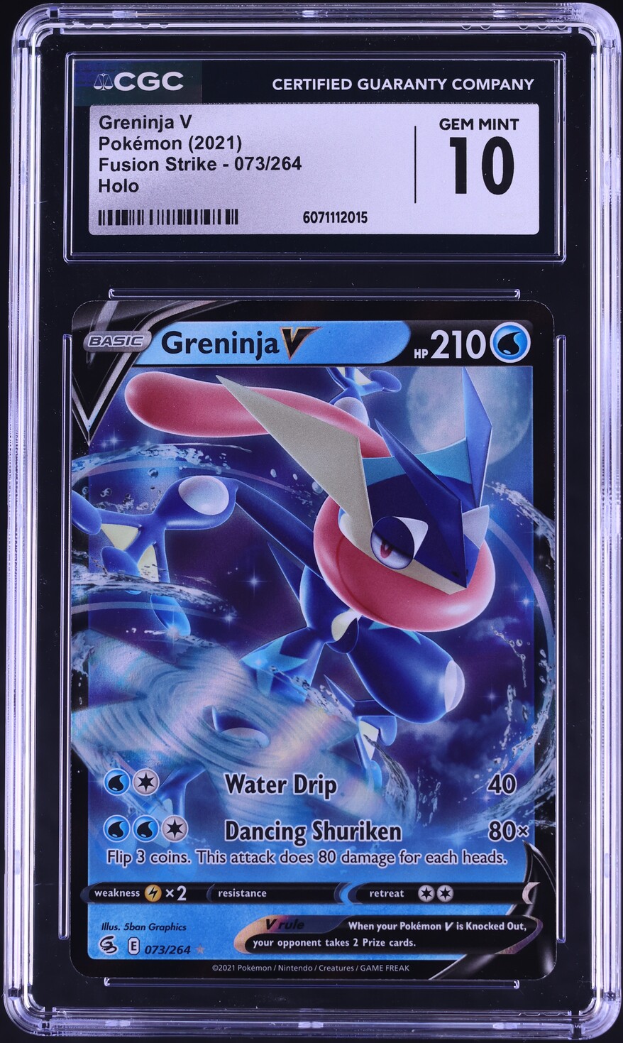 2021 Pokemon Sword & Shield Fusion Strike Greninja V #73 CGC 10 GEM MINT