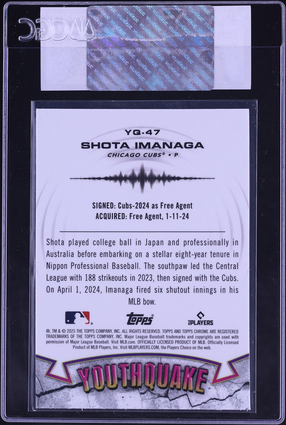 2025 Topps Chrome Youthquake Shota Imanaga #YQ-47 CGC AUTH