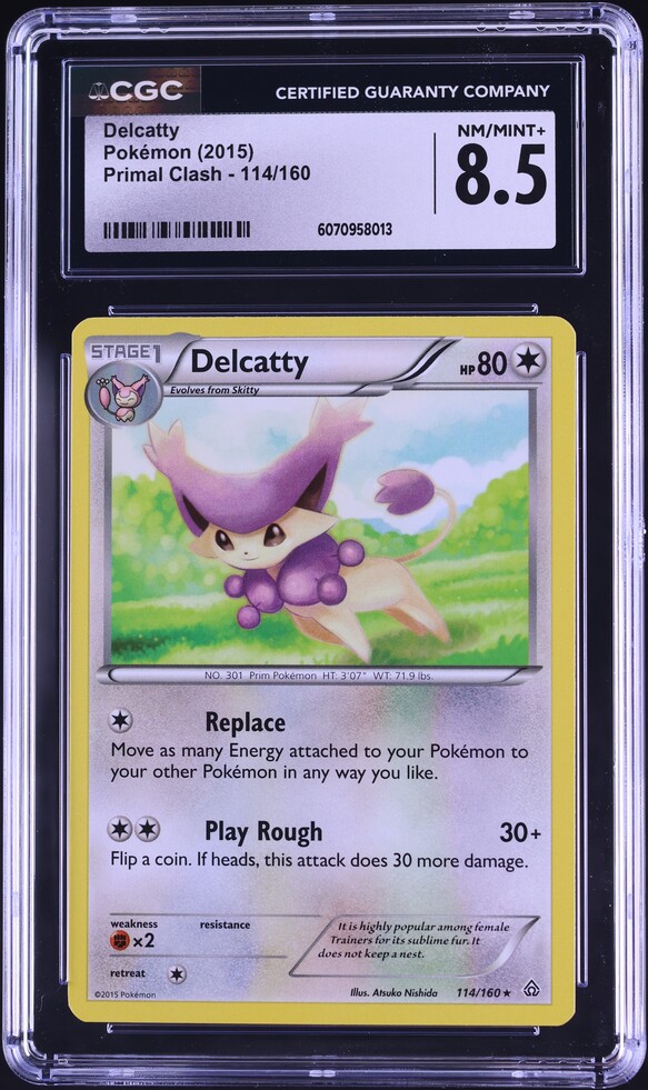 delcatty pokemon card 2015 XY Primal Clash #114 CGC 8.5 NM-MT+ on Fanatics Collect [1] Willful Busybody Your opponent reveals their hand Delcatty Cards & Artwork |