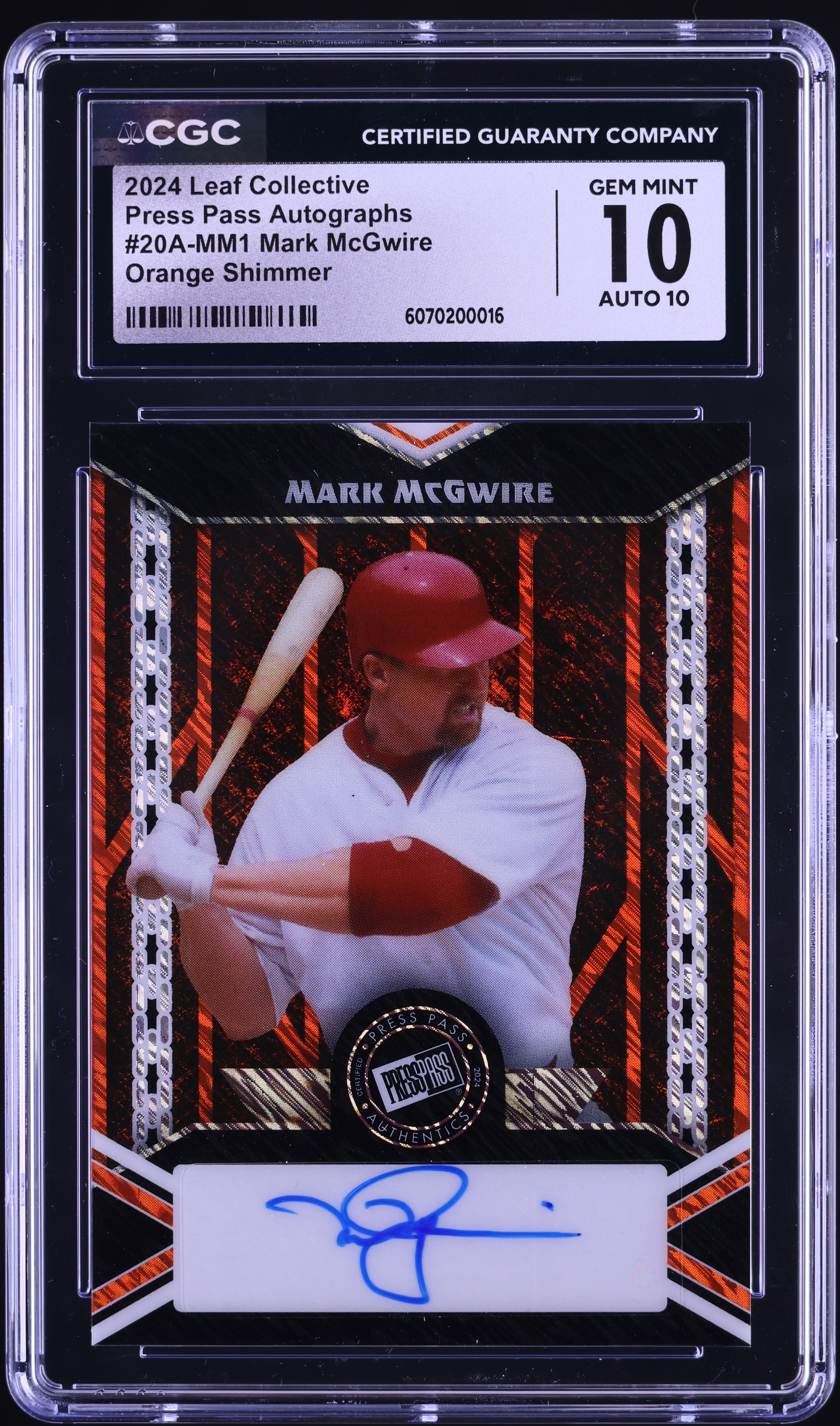 2024 Leaf Collective Press Pass Orange Shimmer Mark McGwire AUTO 