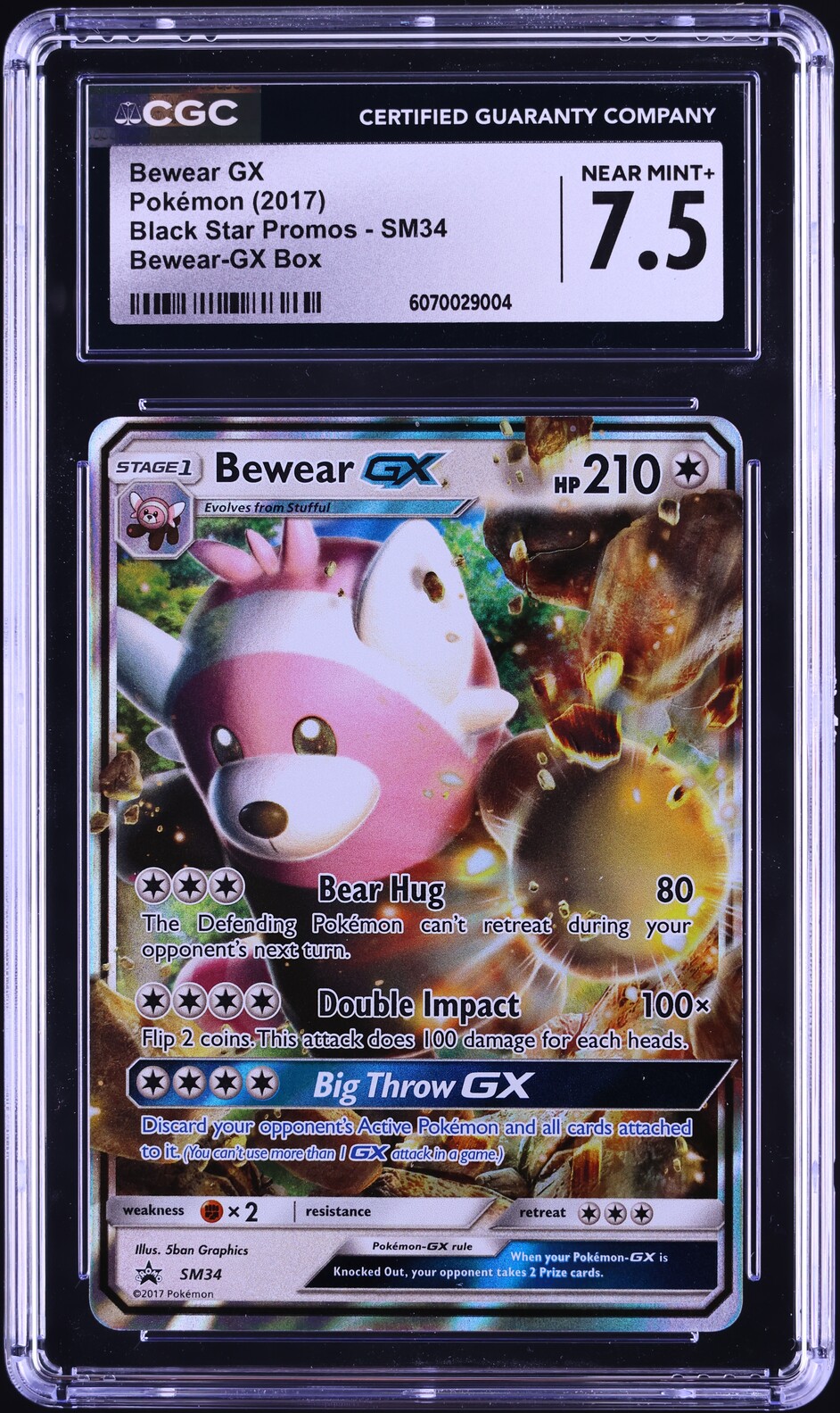 2017 Pokemon Sun & Moon Black Star Promo Bewear GX #SM34 CGC 7.5