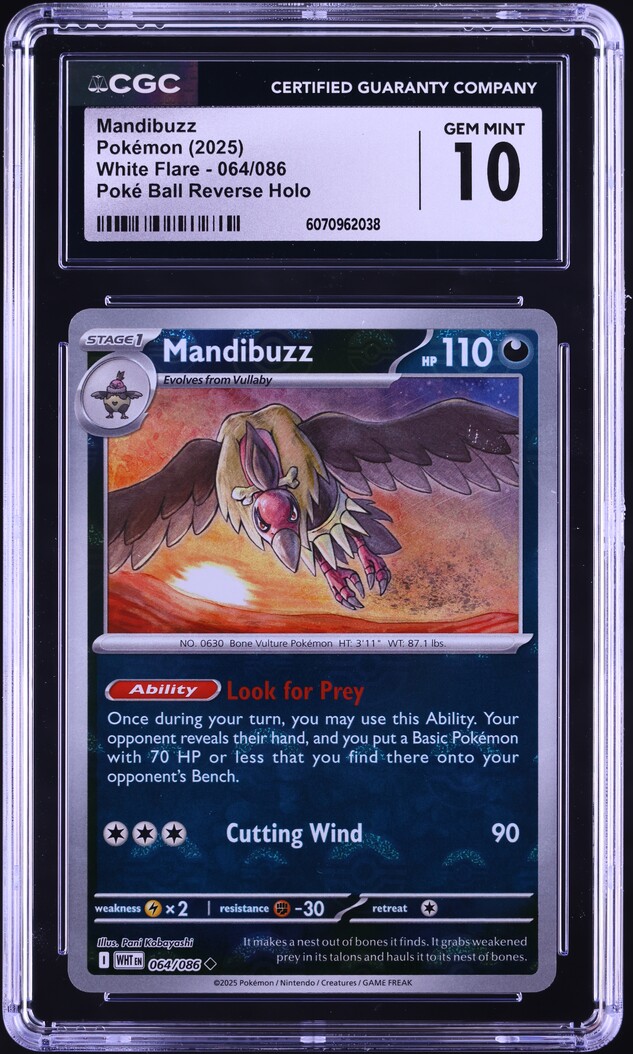 2025 Pokemon SV White Flare Poke Ball Reverse Holo Mandibuzz #64 CGC 10 GEM MINT