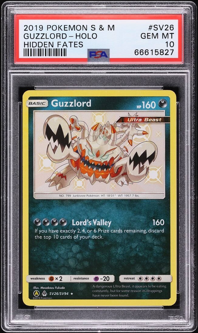 2019 Pokemon Sun & Moon Hidden Fates Shiny Guzzlord #SV26 PSA 10 GEM MINT
