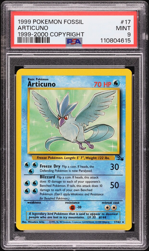 1999 Pokemon Fossil '00 Copyright Articuno #17 PSA 9 MINT
