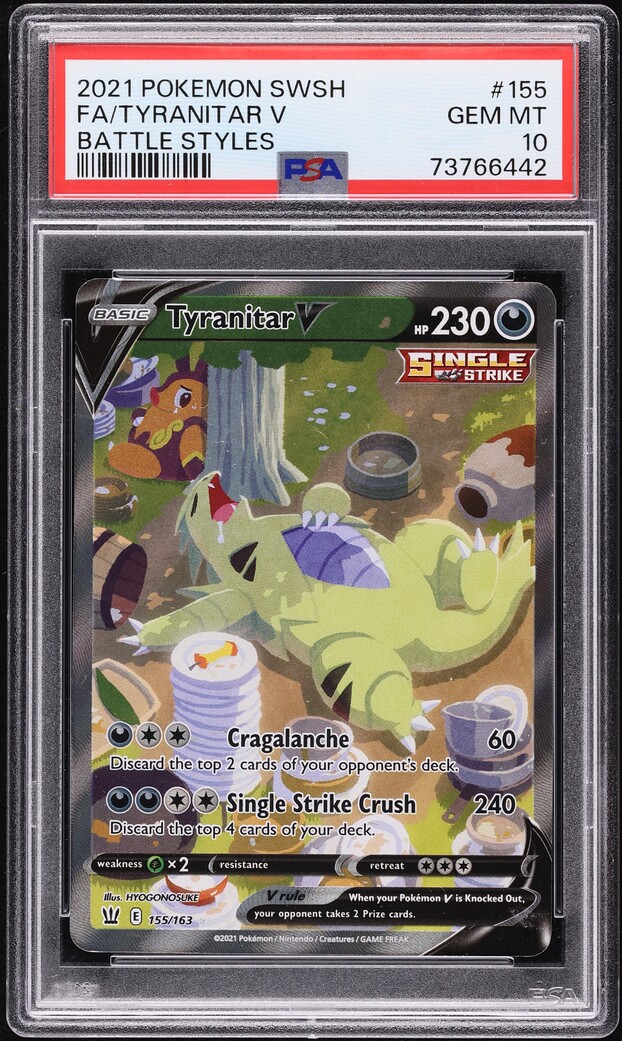 2021 Pokemon SWSH Battle Styles Full Art Tyranitar V #155 PSA 10 GEM MINT