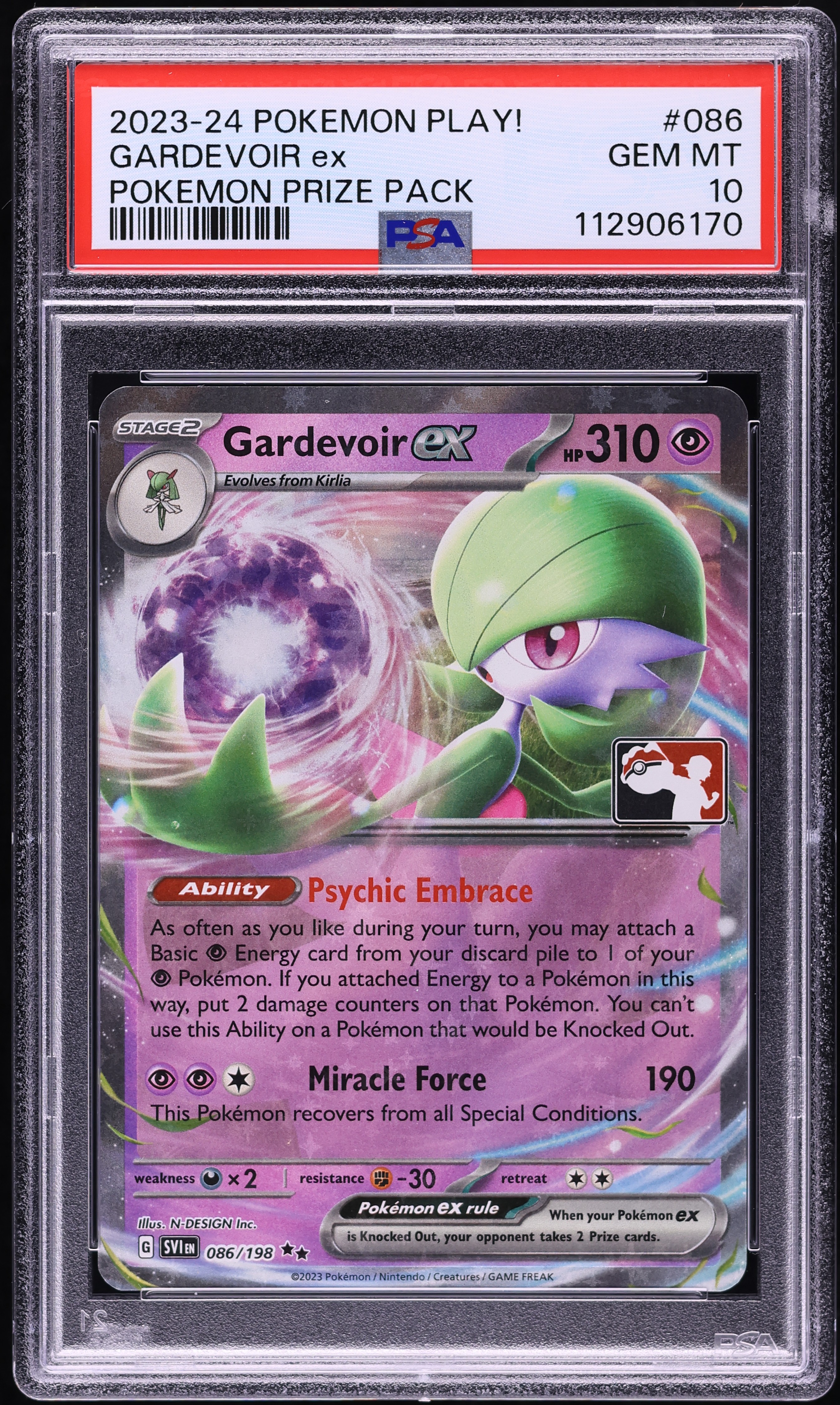 2023 Pokemon SV Play! Prize Pack Gardevoir Ex #86 PSA 10 GEM MINT