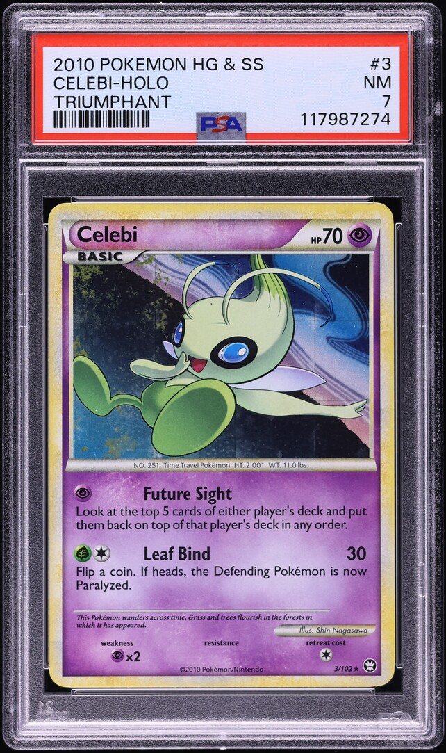 2010 Pokemon HeartGold & SoulSilver Triumphant Holo Celebi #3 PSA 7 NRMT