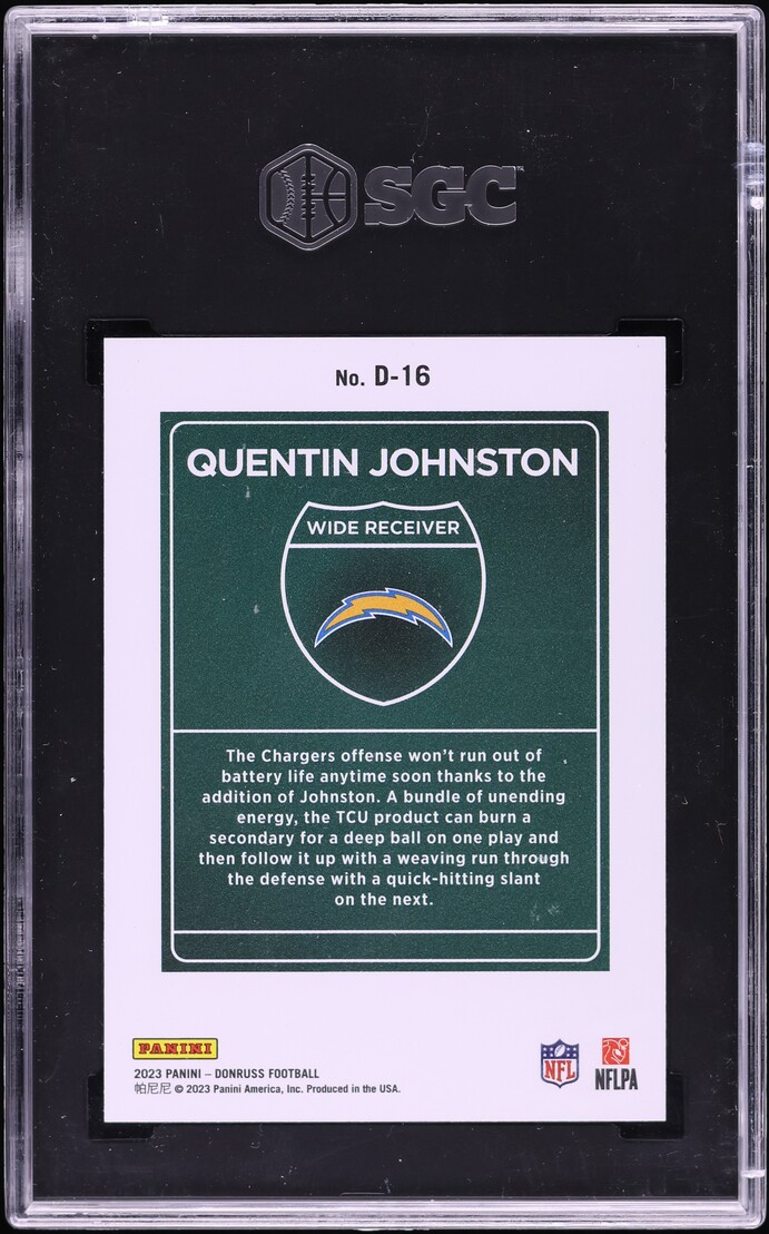 2023 Donruss Downtown Quentin Johnston ROOKIE #D-16 SGC 10 GEM MINT