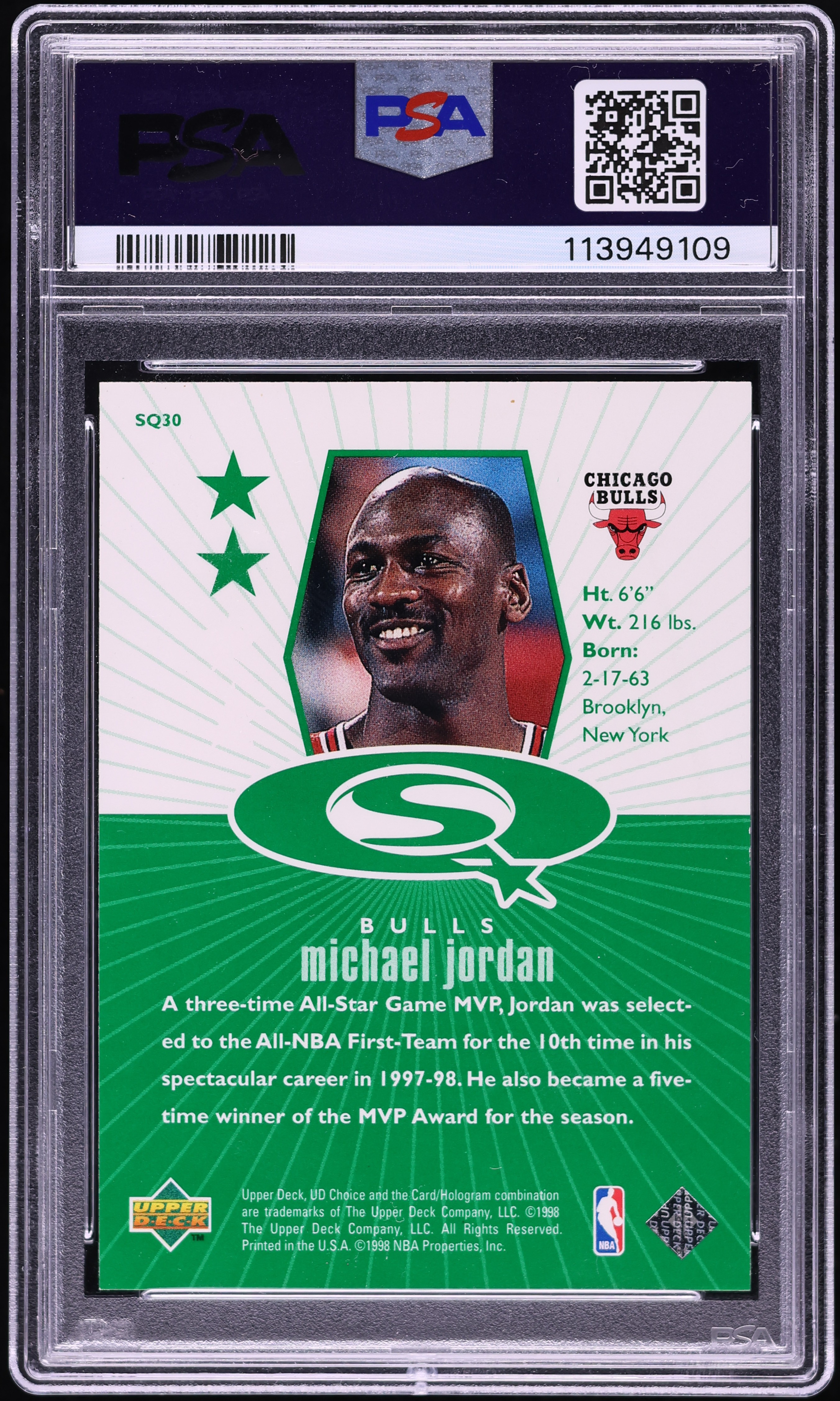 1998 Upper Deck Choice Starquest Green Michael Jordan #SQ30 PSA 10 