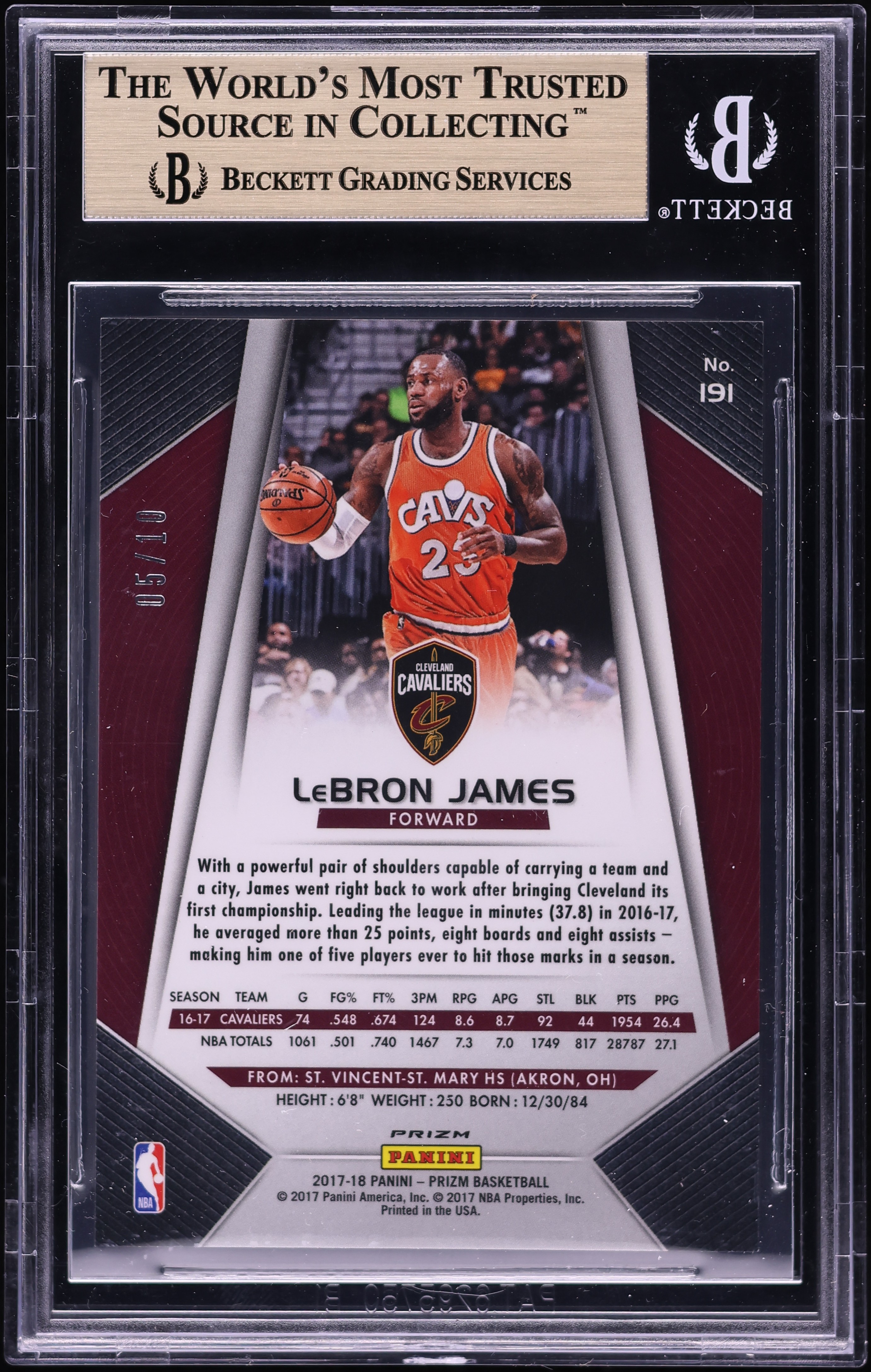 2017 Panini Prizm Gold LeBron James /10 #191 BGS 9.5 GEM MINT on