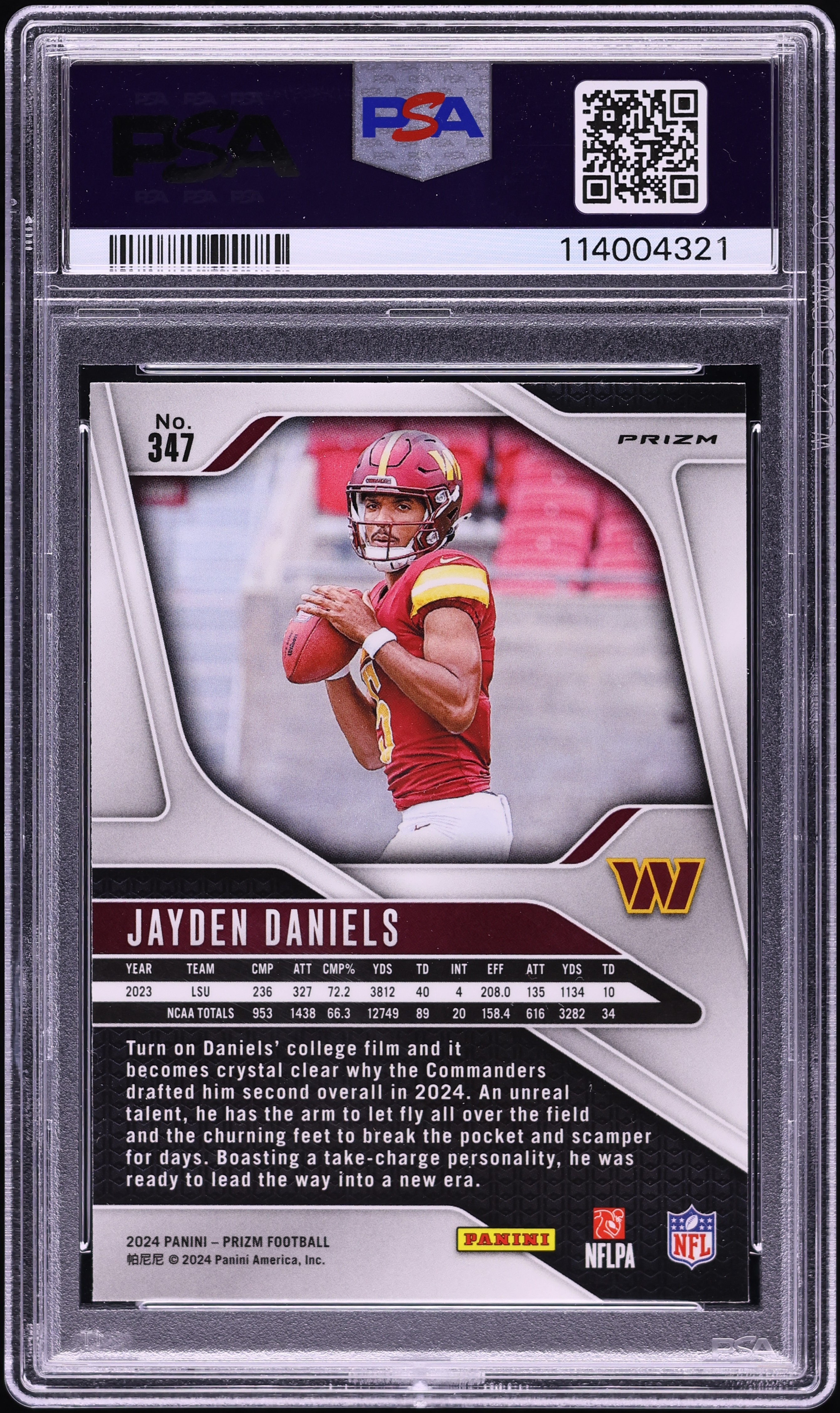 2024 Panini Prizm Pink Jayden Daniels ROOKIE #347 PSA 10 GEM MINT
