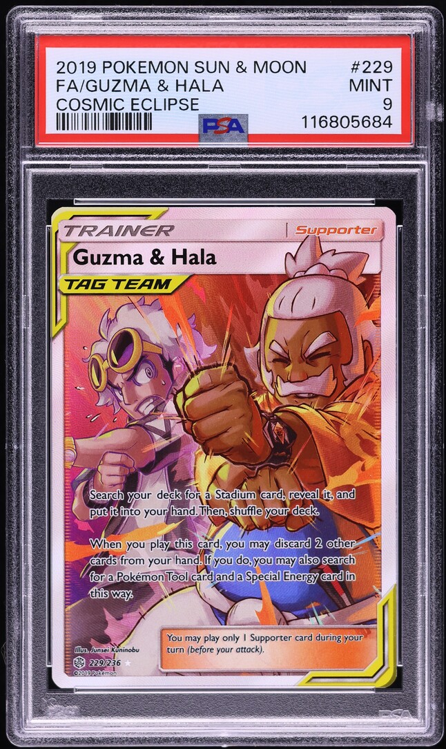 2019 Pokemon Sun & Moon Cosmic Eclipse Full Art Guzma & Hala #229 PSA 9  MINT on Fanatics Collect
