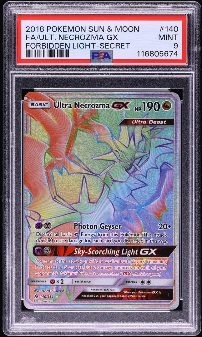 2018 Pokemon SM Forbidden Light Rainbow Rare Ultra Necrozma GX #140 PSA 9  MINT on Fanatics Collect