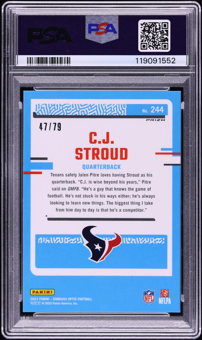 2023 Donruss Optic Pink Velocity C.J. Stroud ROOKIE /79 #244 PSA 8 NM-MT