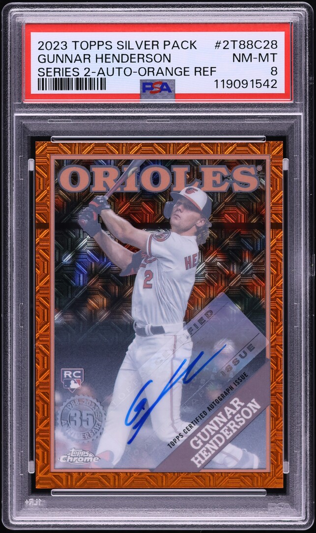 2023 Topps Chrome '88 Series 2 Orange Ref Gunnar Henderson RC AUTO /25 PSA 8