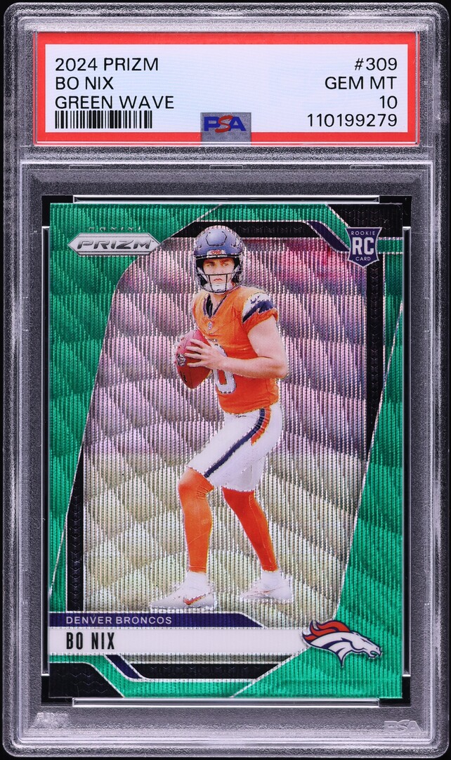 2024 Panini Prizm Green Wave Bo Nix ROOKIE #309 PSA 10 GEM MINT on