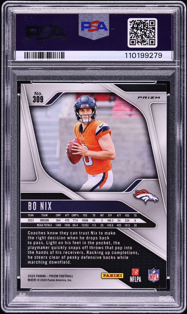 2024 Panini Prizm Green Wave Bo Nix ROOKIE #309 PSA 10 GEM MINT on
