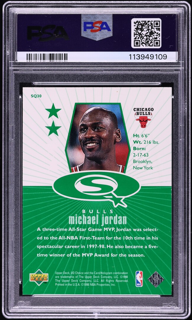 1998 Upper Deck Choice Starquest Green Michael Jordan #SQ30 PSA 10 GEM MINT