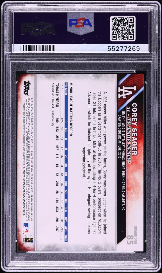 2016 Topps Throwing Corey Seager ROOKIE #85 PSA 10 GEM MINT