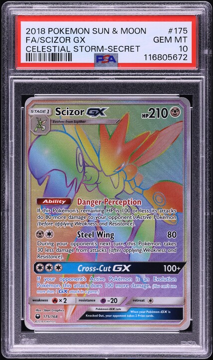 2018 Pokemon Sun & Moon Celestial Storm Rainbow Rare Scizor GX #175 PSA 10 GEM