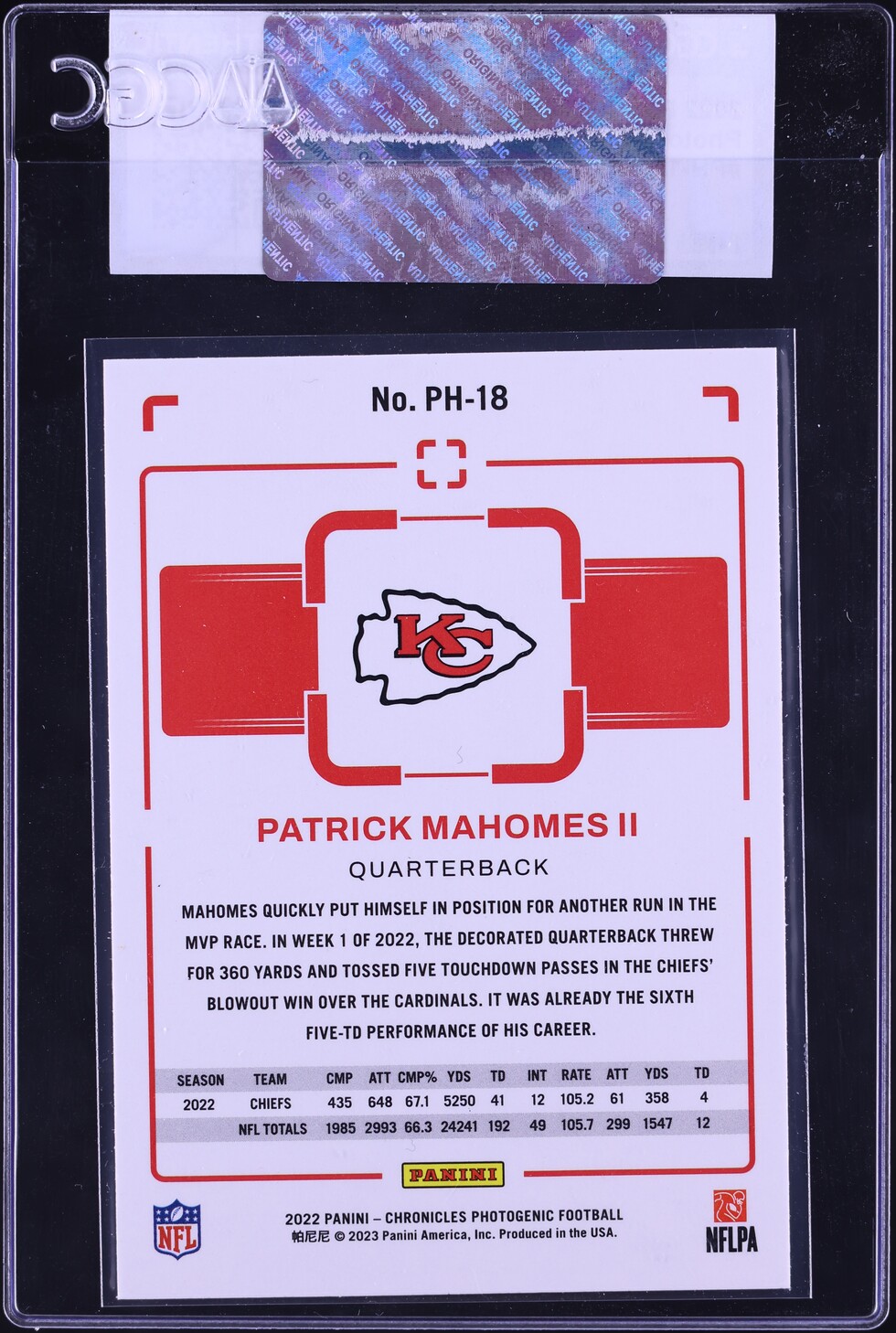 2022 Panini Chronicles Photogenic Patrick Mahomes II #PH-18 CGC AUTH