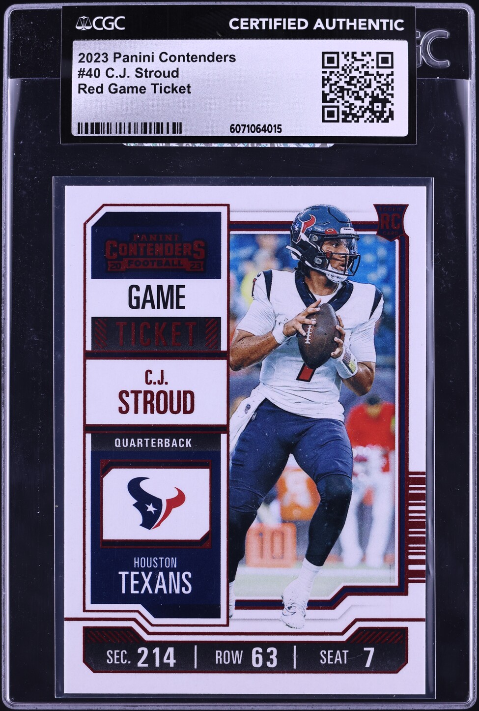 2023 Panini Contenders Red Game Ticket C.J. Stroud ROOKIE #40 CGC AUTH