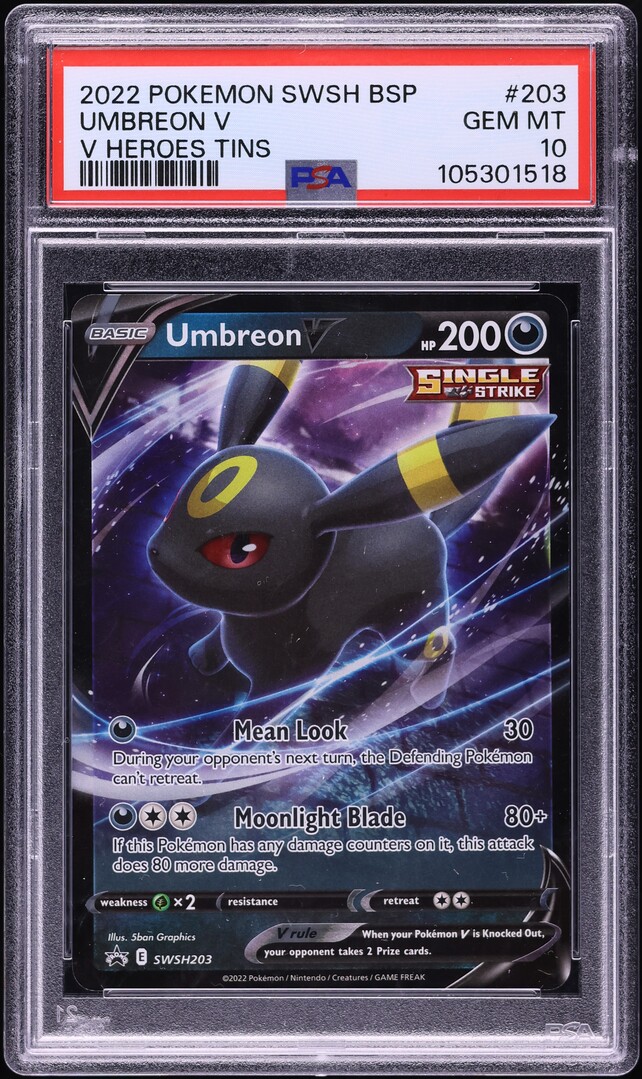 2022 Pokemon SWSH Black Star Promo Heroes Tins Umbreon V #203 PSA 10 GEM MINT