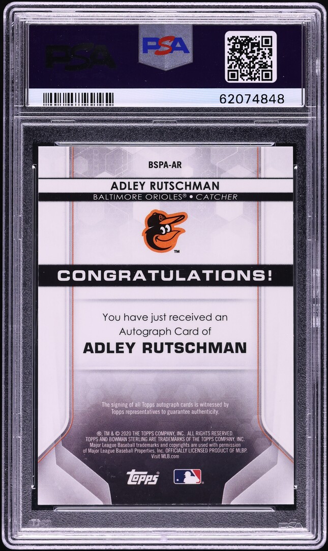 2020 Bowman Sterling Prospect Adley Rutschman ROOKIE AUTO #BSPA-AR PSA 9 MINT