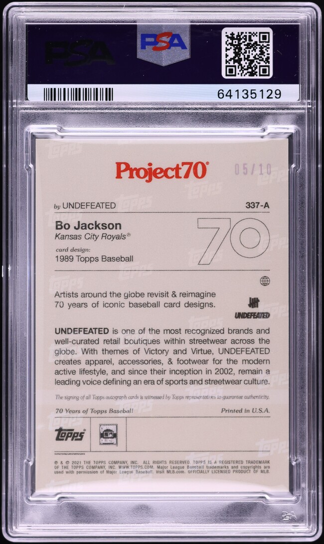 2021 Topps Project70 Blue Bo Jackson AUTO DNA 10 /10 #337A PSA 8 NM-MT