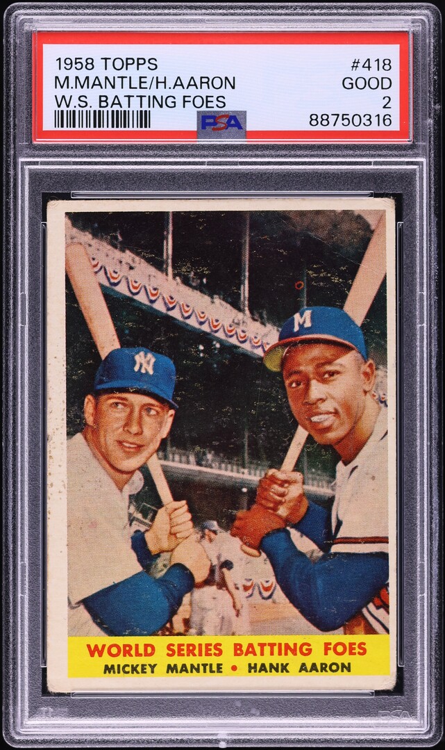 1958 Topps Mickey Mantle & Hank Aaron BATTING FOES #418 PSA 2 GD