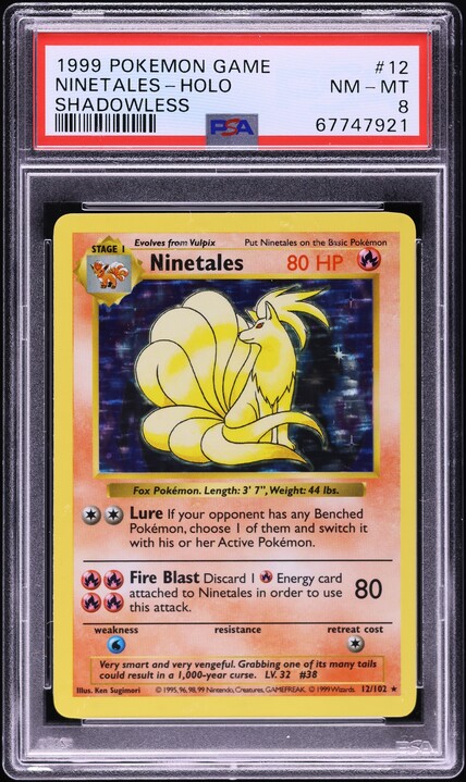 1999 Pokemon Base Set Shadowless Holo Ninetales #12 PSA 8 NM-MT