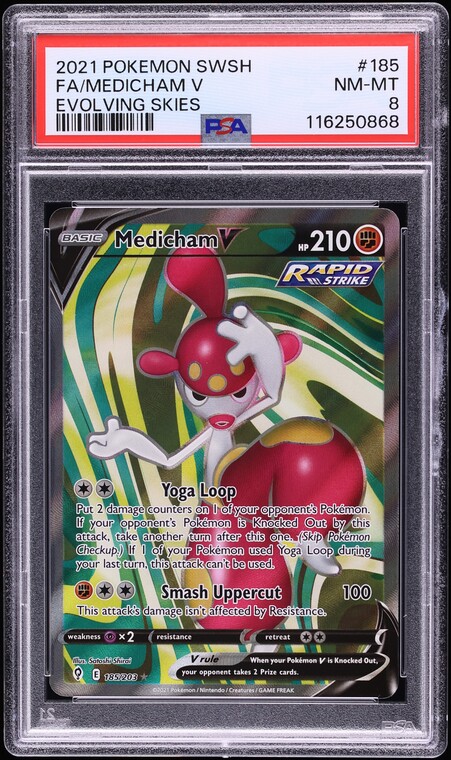 2021 Pokemon Sword & Shield Evolving Skies Full Art Medicham V #185 PSA 8 NM-MT
