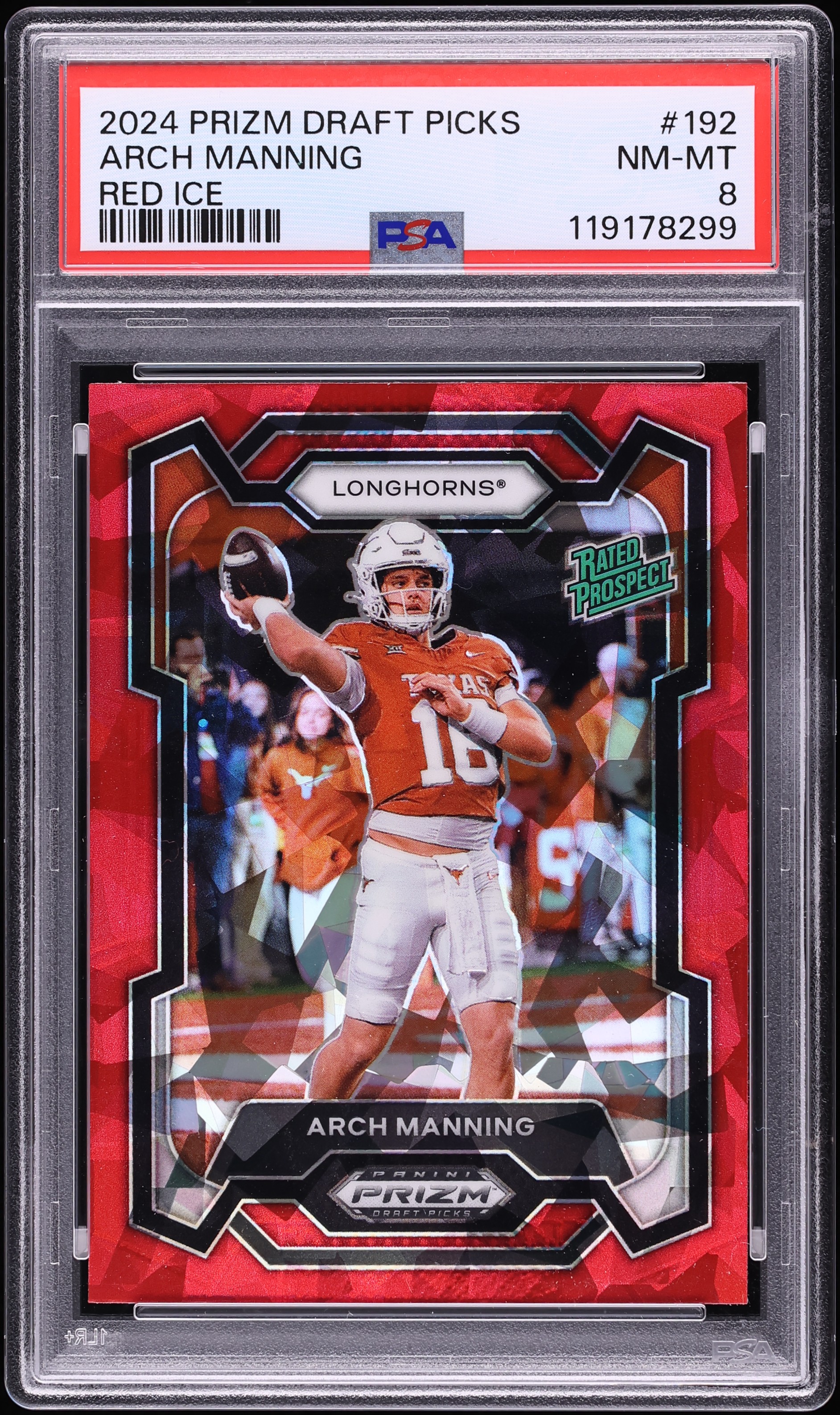 2024 Panini Prizm Draft Picks Red Ice Arch Manning ROOKIE #192 PSA