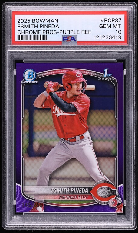 2025 Bowman Chrome Purple Refractor Esmith Pineda PROSPECT /250 #BCP-37 PSA 10 GEM MINT
