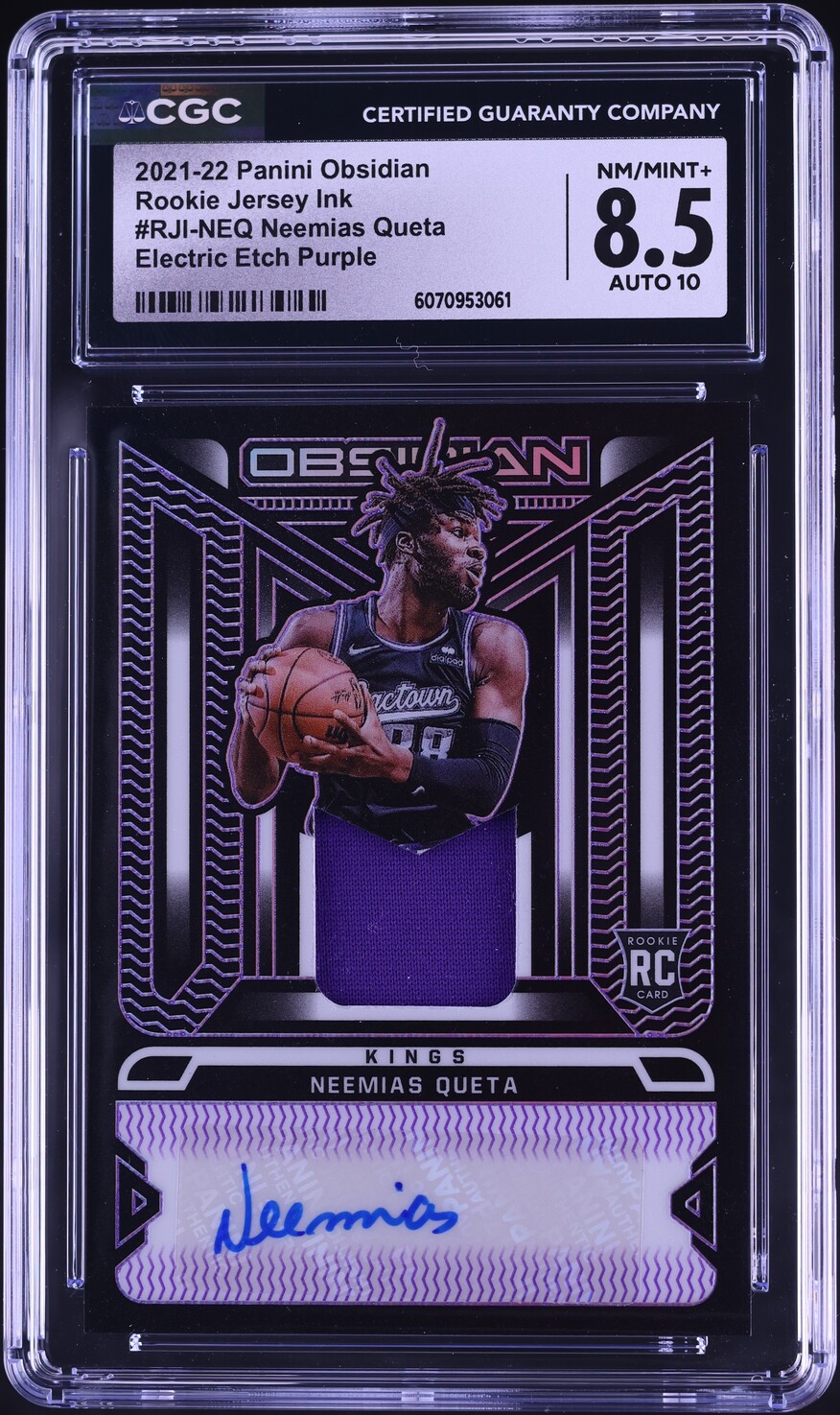 2021 Obsidian Ink Electric Etch Purple Neemias Queta RC PATCH AUTO /35 CGC 8.5