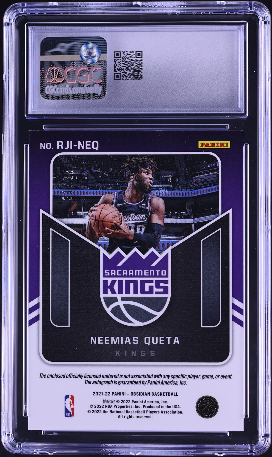 2021 Obsidian Ink Electric Etch Purple Neemias Queta RC PATCH AUTO /35 CGC 8.5