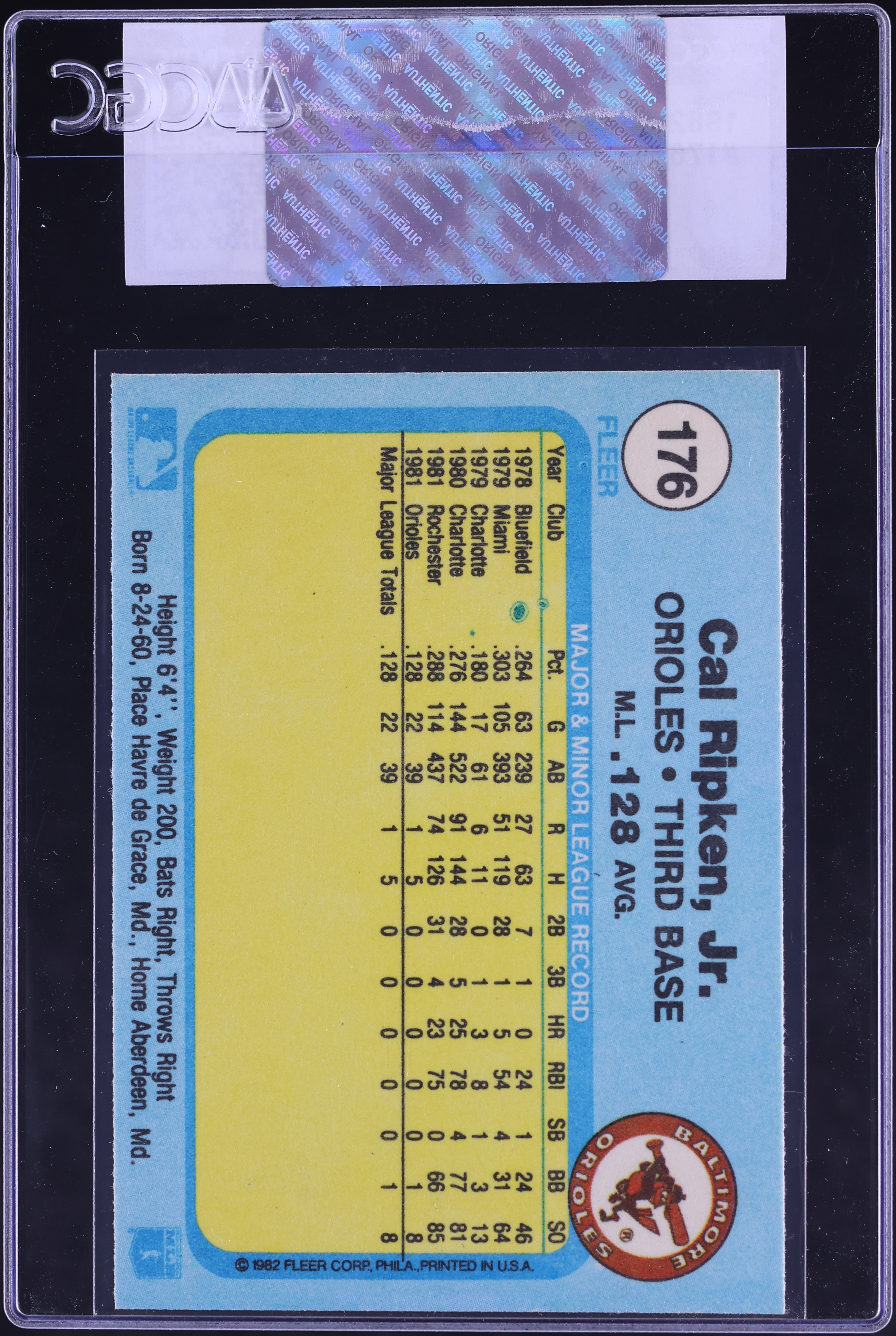 1982 Fleer Cal Ripken Jr. ROOKIE #176 CGC AUTH on Fanatics Collect