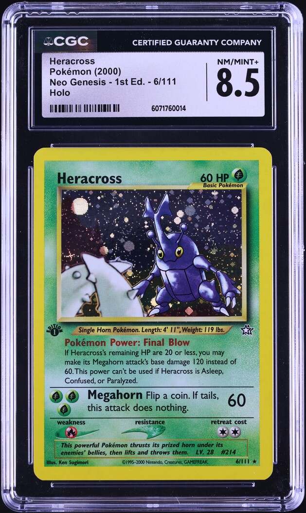 2000 Pokemon Neo Genesis 1st Edition Holo Heracross #6 CGC 8.5 NM-MT+