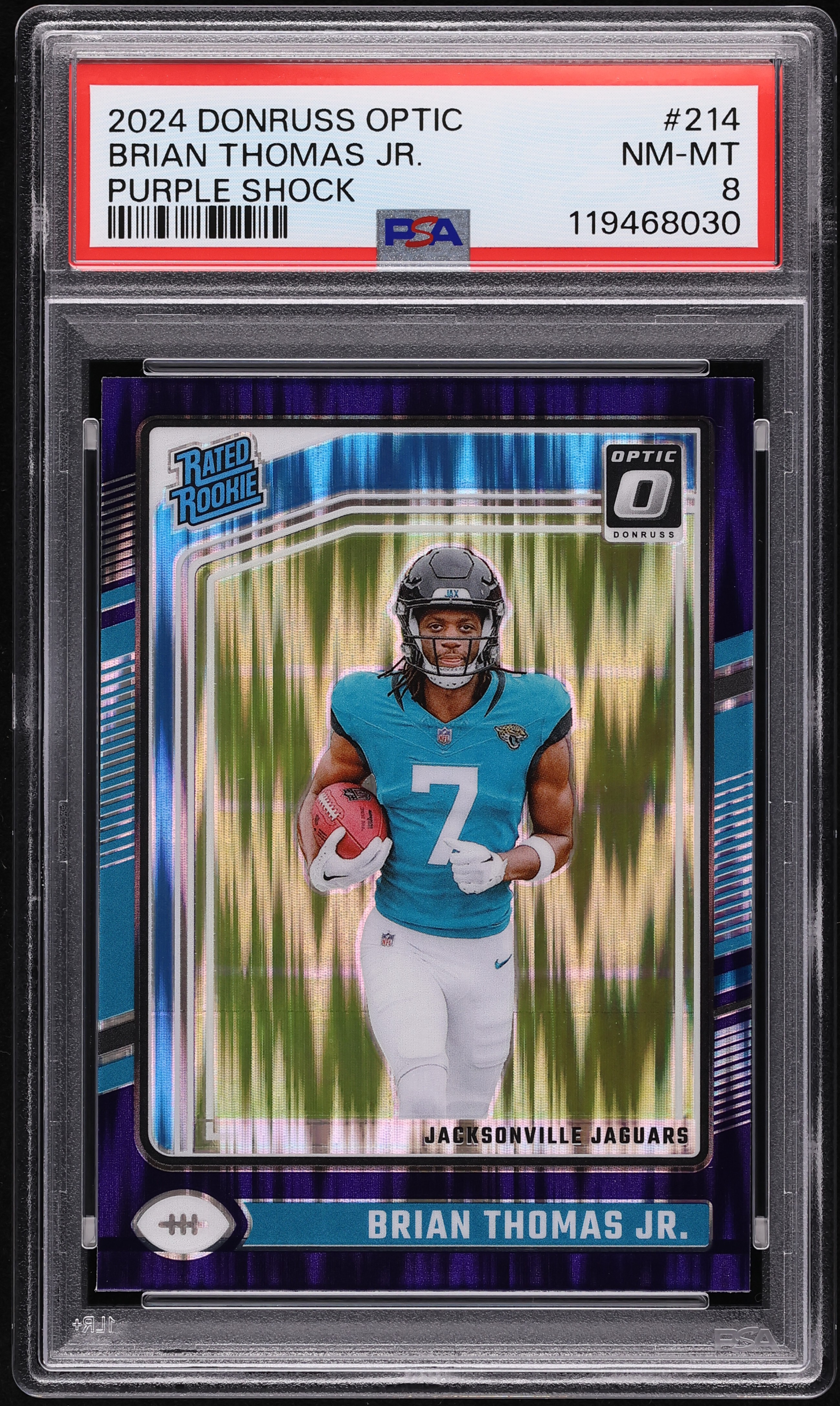 2024 Donruss Optic Purple Shock Brian Thomas Jr. ROOKIE #214 PSA 8