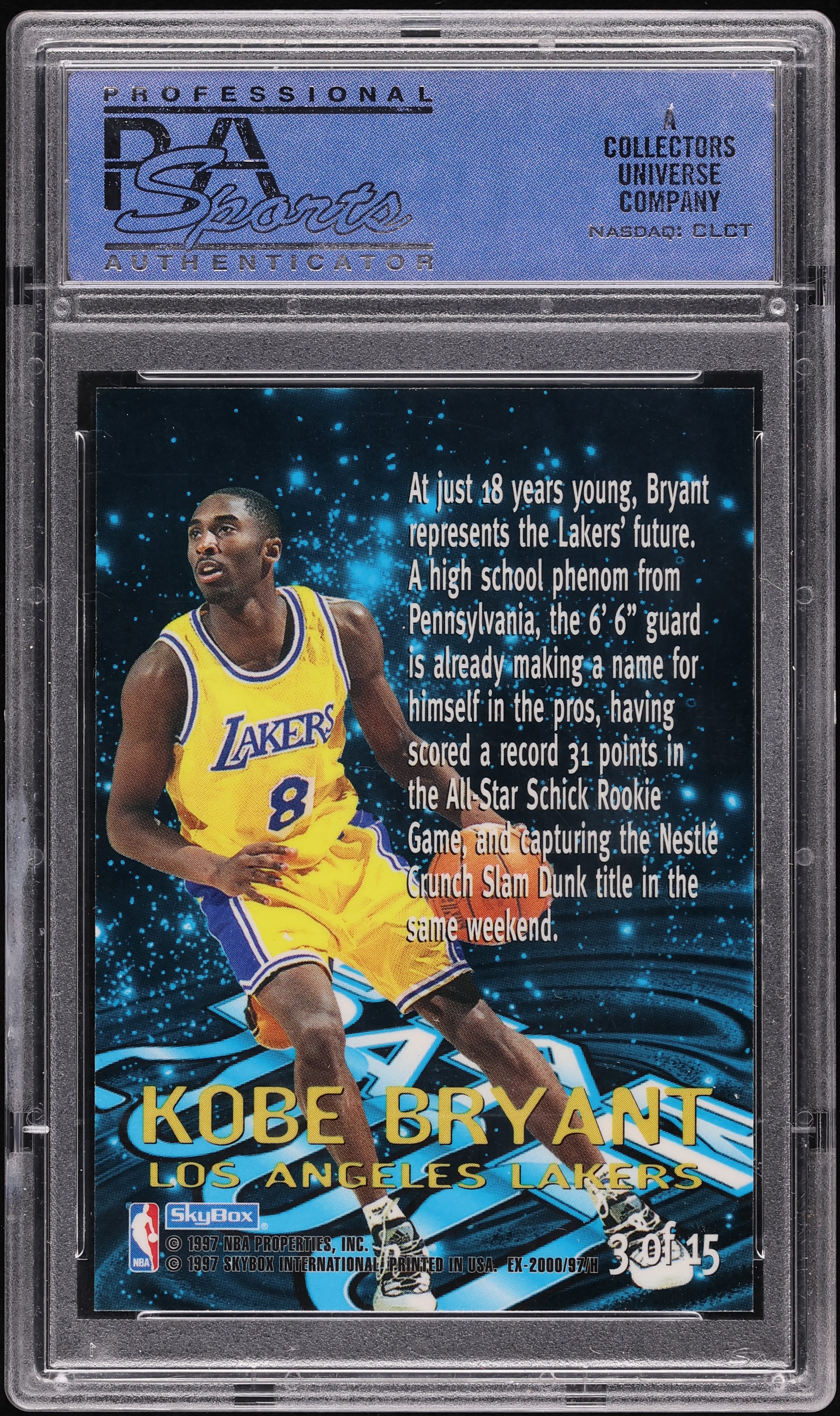 1996 Skybox E-X2000 Star Date 2000 Kobe Bryant ROOKIE #3 PSA 9