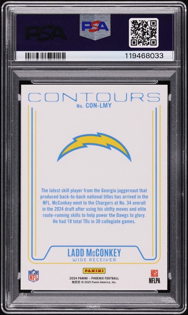 2024 Panini Phoenix Contours Ladd McConkey ROOKIE #CONLMY PSA 6 EXMT