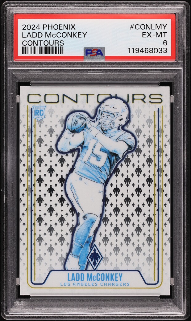 2024 Panini Phoenix Contours Ladd McConkey ROOKIE #CONLMY PSA 6 EXMT
