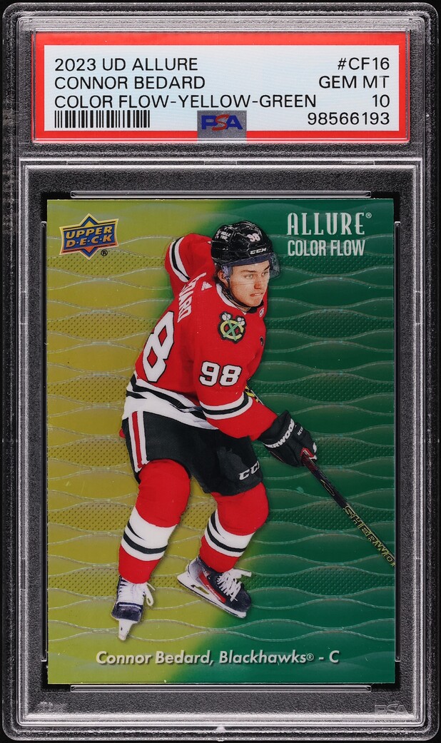 2023 Upper Deck Allure Color Flow Yellow-Green Connor Bedard RC #CF16 PSA 10 GEM