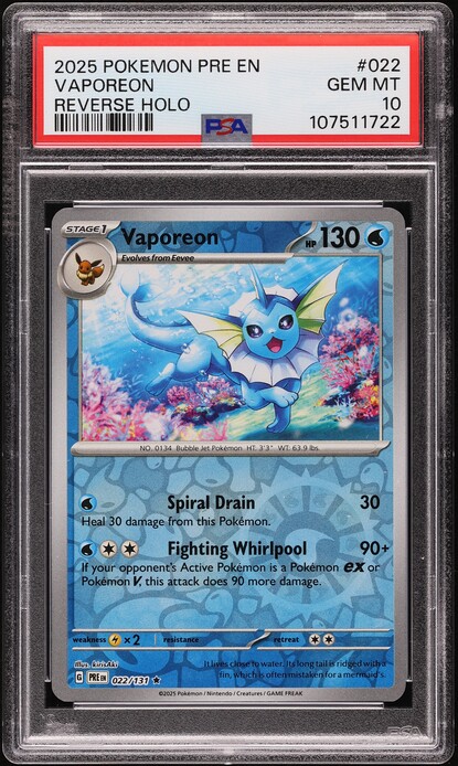 2025 Pokemon SV Prismatic Evolutions Reverse Holo Vaporeon #22 PSA 10 GEM MINT