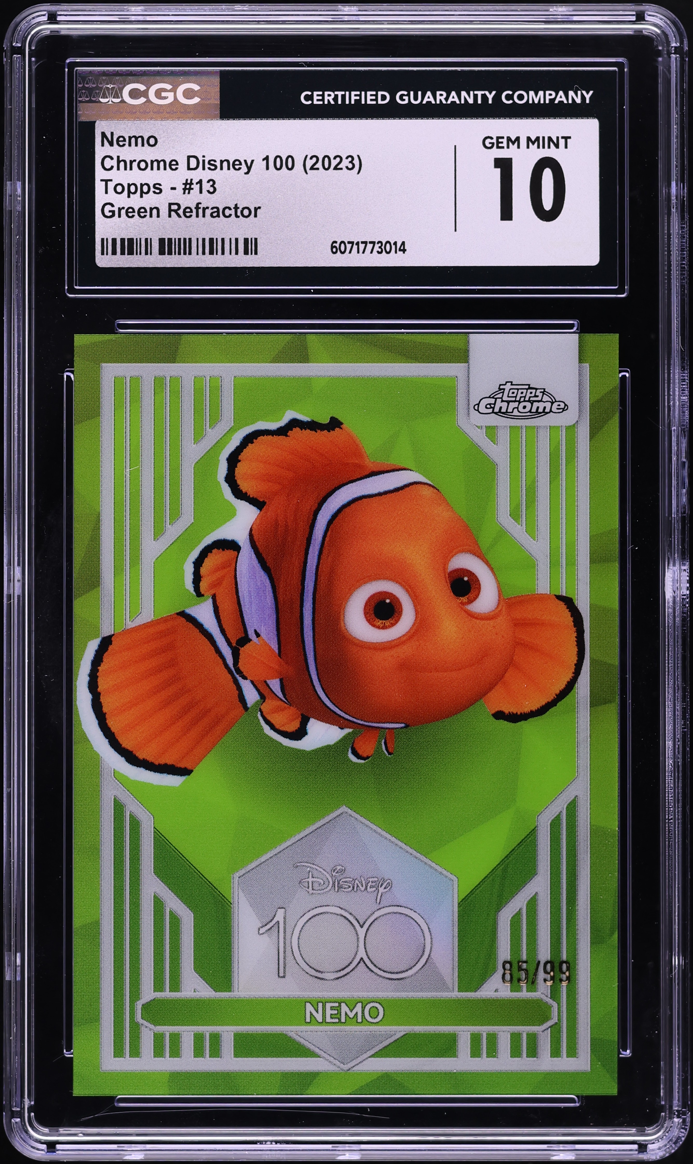2023 Topps Chrome Disney 100 Green Refractor Nemo /99 #13 CGC 10