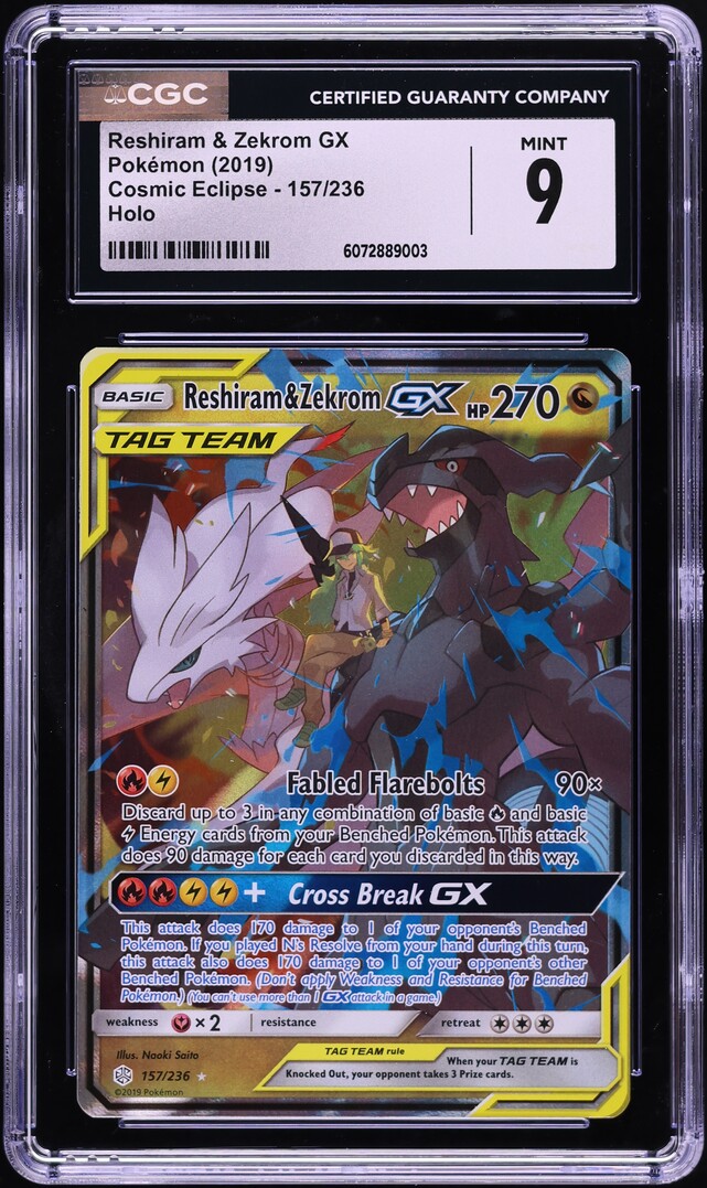 2019 Pokemon Sun & Moon Cosmic Eclipse Reshiram & Zekrom GX #157 CGC 9 MINT