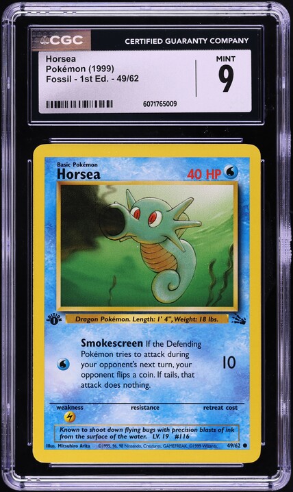 1999 Pokemon Fossil 1st Edition Horsea #49 CGC 9 MINT on Fanatics Collect