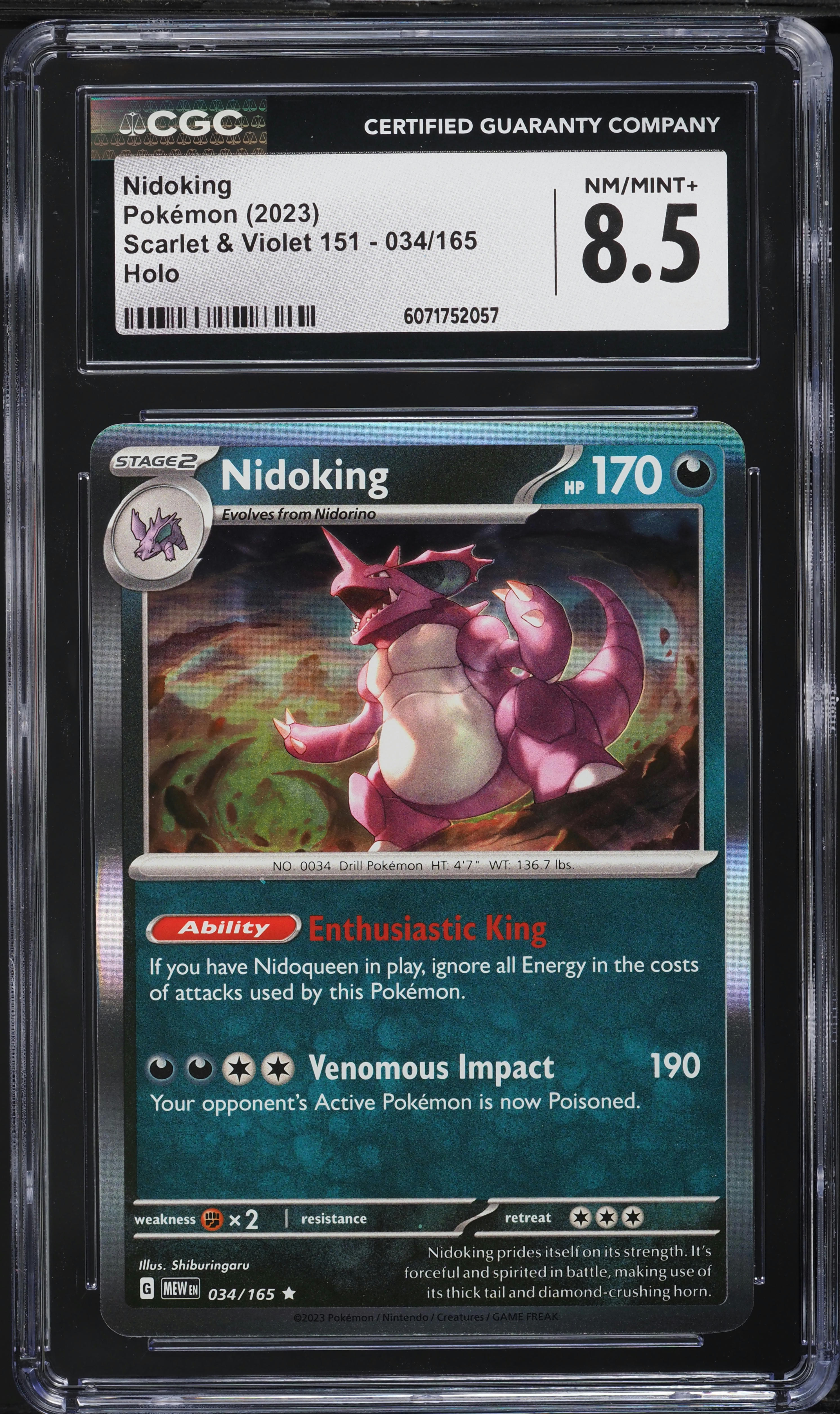 nidoking holographic card value Pokemon 11/102 (1999) CGC 6.5 Zapp! Comics variation to centering Nidoking - 034/165 - SV: